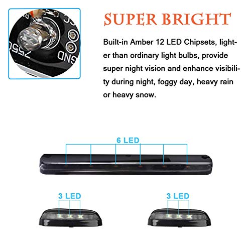 NPAUTO أضواء علامة كاب LED NPAUTO 3 قطع عدسة شفافة برتقالية 12 LED أضواء سقف للوضوح مع حزمة أسلاك لسيارات شيفروليه سيلفرادو GMC سييرا 1500 2500 3500 2500HD 3500HD من 2007-2014 - Image 3