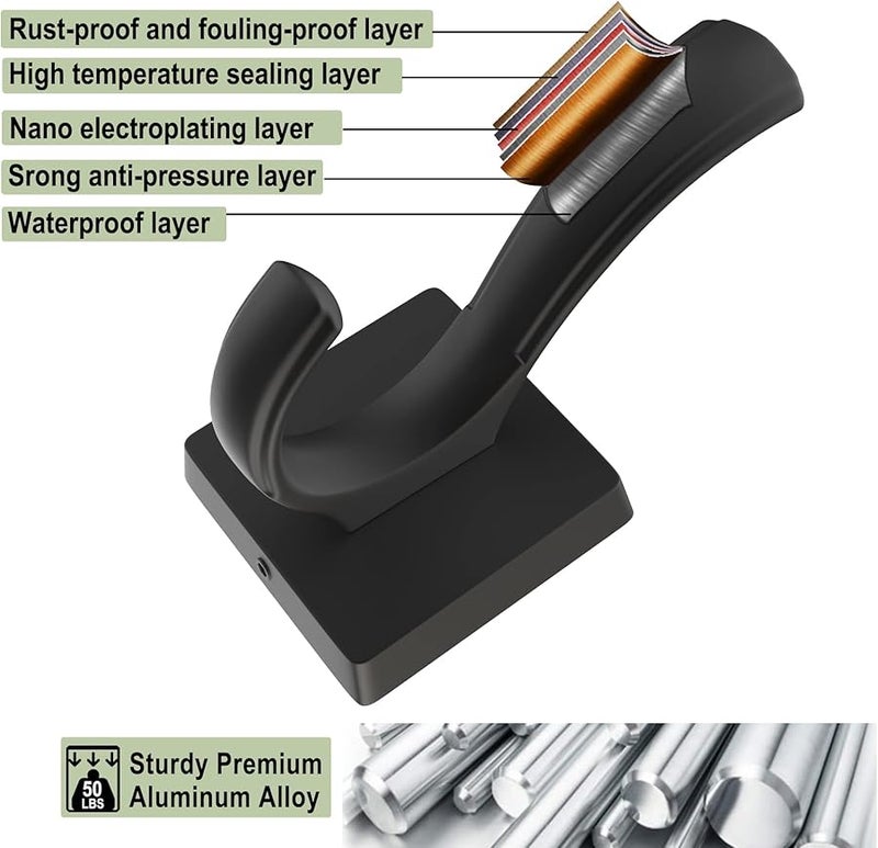 خطافات المناشف السوداء المثبتة على الحائط 2 قطعة للحمام ومدخل المنزل وغرفة الطين وحمام السباحة - Image 5