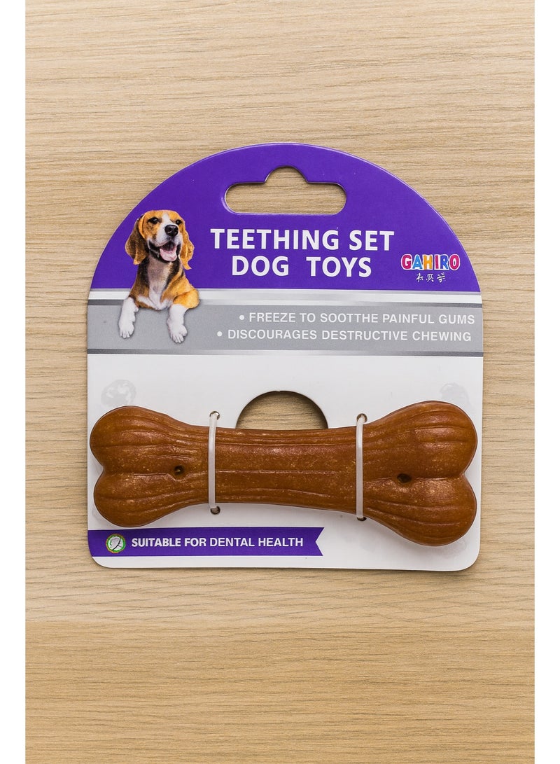Teething Dog Toy, Bone-Shaped Chew Toy for Dental Health, Freezable Gum Soother, Brown - Image 1