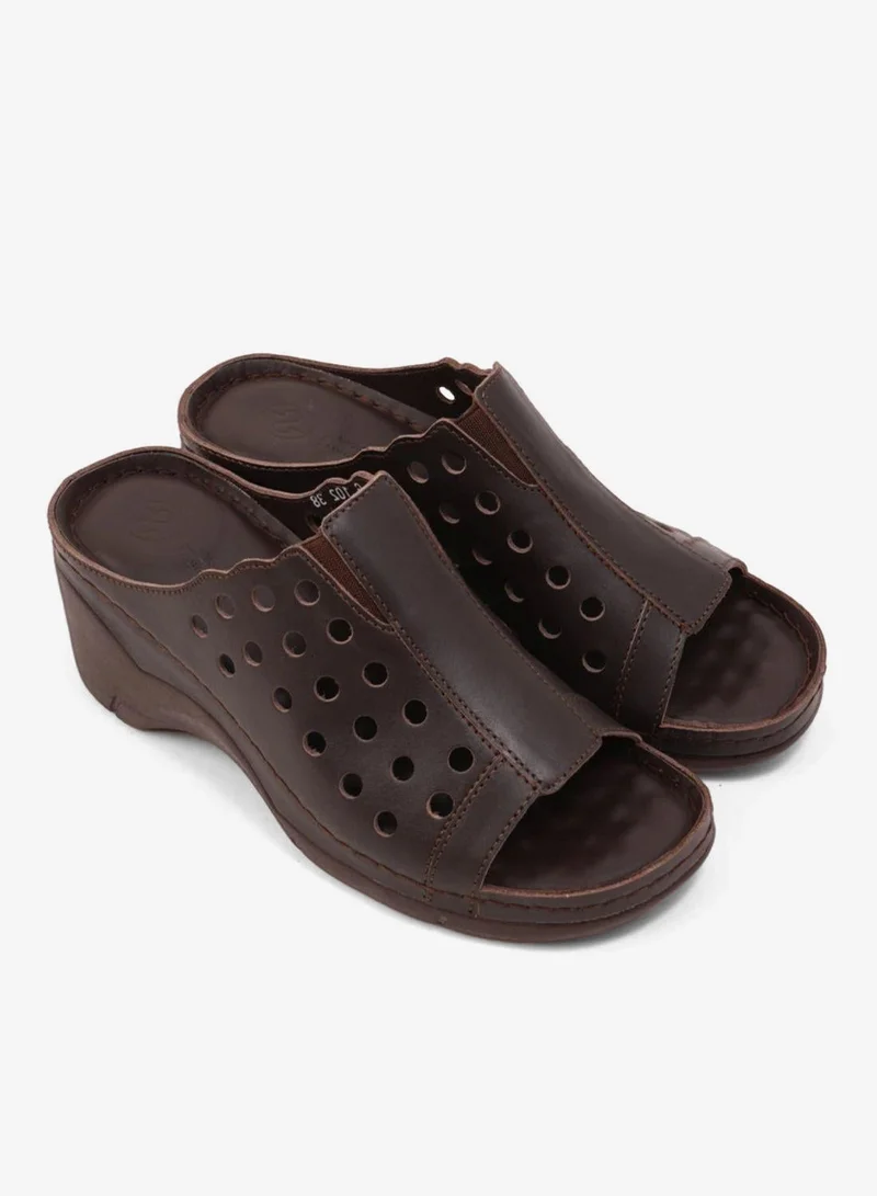 Comfort Plus COMFORT PLUS SLIP-ON WEDGE SANDALS WITH PERFORATED DESIGN BROWN