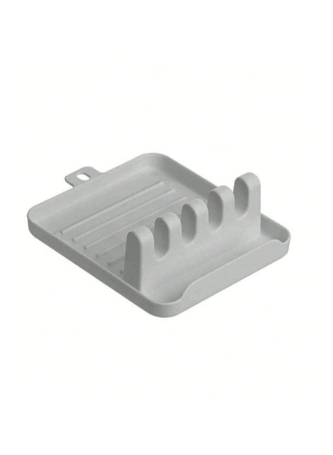 Silicone Utensil Rest, Kitchen Spoon Holder with Drip Pad, Multifunction Countertop Kitchen Utensil Rack for Spoon, Fork, Chopsticks, Spatula, Lid, Grey  - Image 1