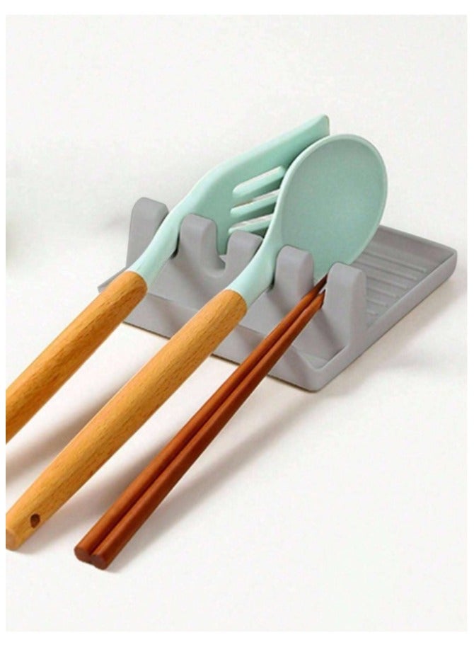 Silicone Utensil Rest, Kitchen Spoon Holder with Drip Pad, Multifunction Countertop Kitchen Utensil Rack for Spoon, Fork, Chopsticks, Spatula, Lid, Grey  - Image 3