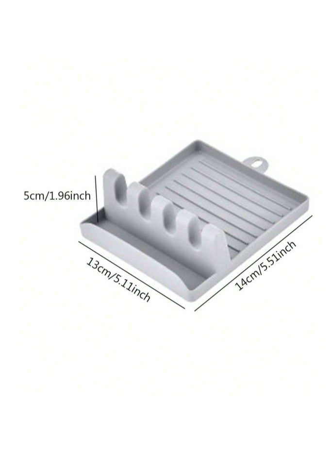 Silicone Utensil Rest, Kitchen Spoon Holder with Drip Pad, Multifunction Countertop Kitchen Utensil Rack for Spoon, Fork, Chopsticks, Spatula, Lid, Grey  - Image 4