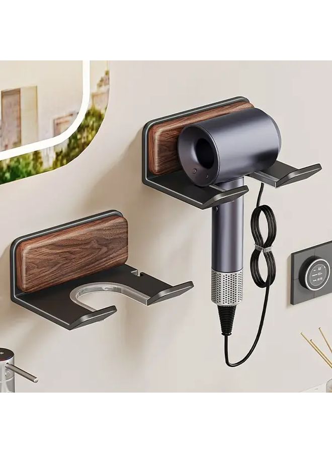 Walnut Wood Wall Mounted Hair Dryer Holder No Drill Bathroom Storage Rack - Image 5