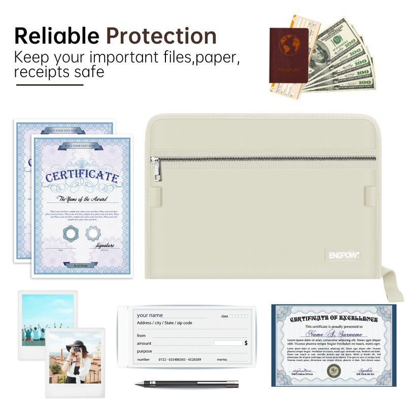 ENGPOW Accordion File Organizer,Fireproof 13 Pockets Expanding File Folder,Document Organizer Folder with Zipperï¼†Labels,Portable Home Travel Safe Storage for Letter A4 Files and More,Beige - Image 4