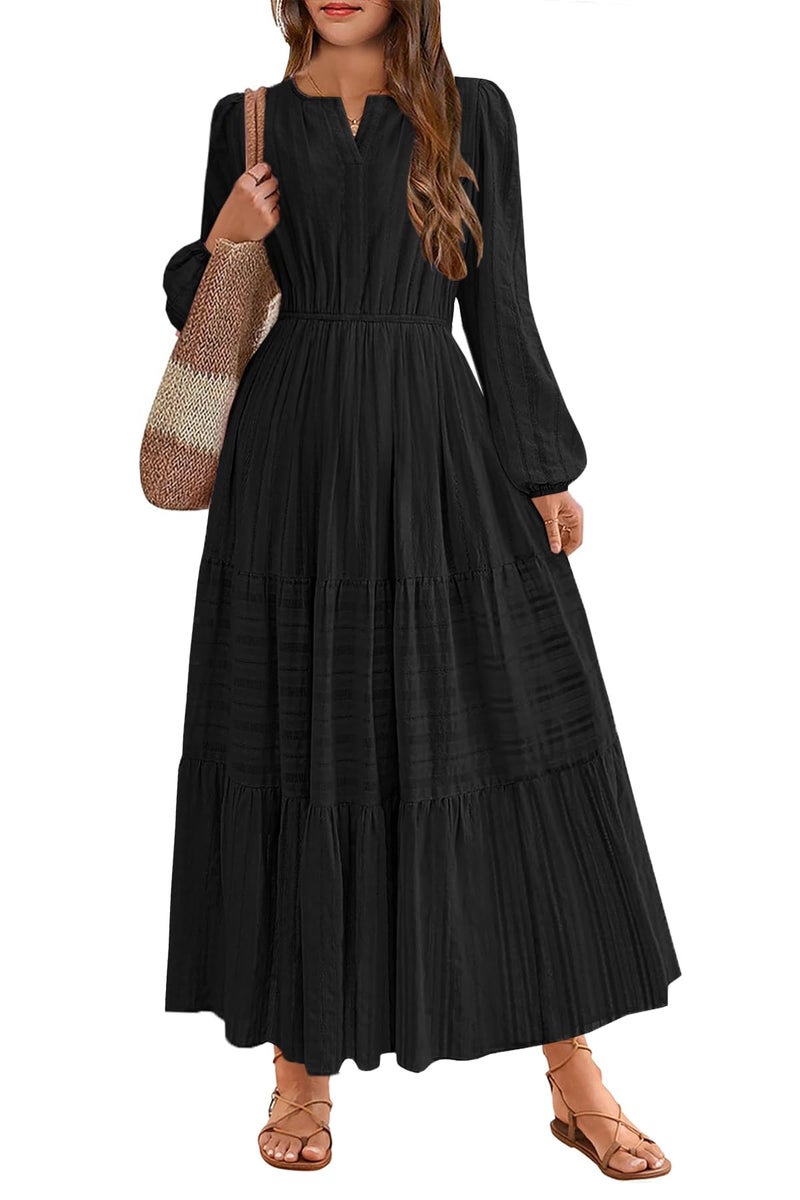 HOSIKA Tween Girls Long Sleeve Fall Dress High Waist Black Formal Long Maxi Dresses - Image 1