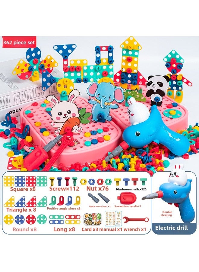 Children's Disassembly And Assembly Matching Screw Toolbox Concentration Training Children's Enlightenment Toys Educational Assembly Electric-Color:Animal 362pcs [including Electric Drill]]  - Image 1