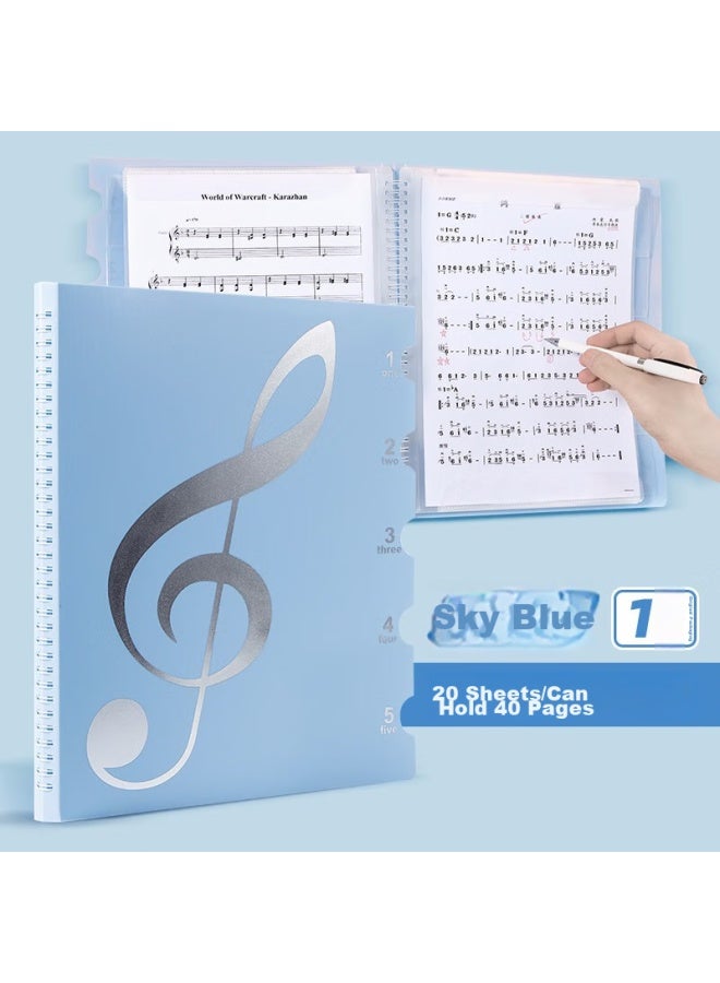 Tianse Morandi Music Folder A4/40 Pages, Writable Doent Folder, Sheet Music Folder, Piano File Folder, Guitar And Guzheng Music Folder, Non-reflective, Ts-1650, Sky Blue - Image 1