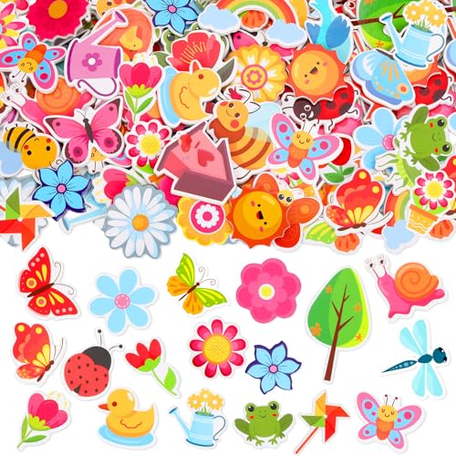 JULBEAR 300 Pieces Spring Foam Stickers SelfAdhesive Cartoon Flower Butterfly Garden Foam Stickers for Kids Spring Theme Party Favors Decoration Classroom School Activity Cards DIY Arts Crafts - Image 1