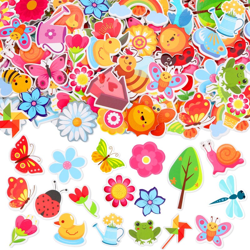 JULBEAR 300 Pieces Spring Foam Stickers SelfAdhesive Cartoon Flower Butterfly Garden Foam Stickers for Kids Spring Theme Party Favors Decoration Classroom School Activity Cards DIY Arts Crafts - Image 3