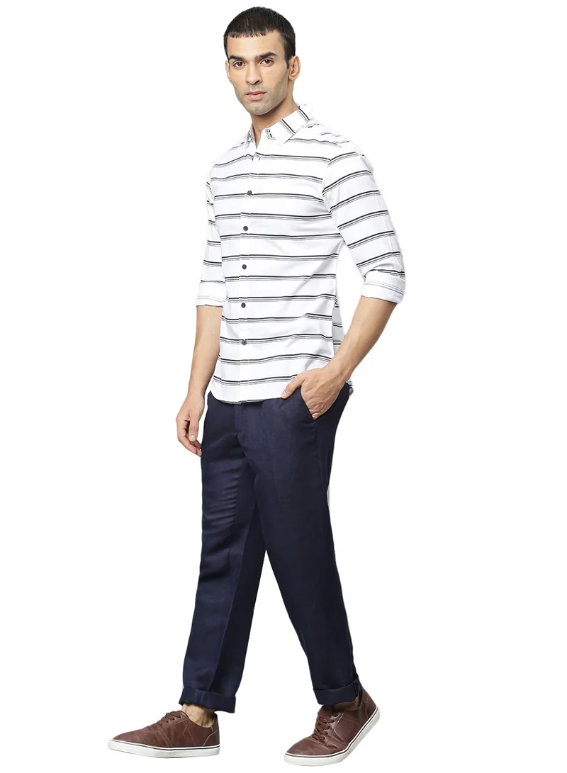 دينيس لينغو Slim Fit White Men's Solid Shirt, Spread Collar, Full Sleeves, 100% Cotton,
