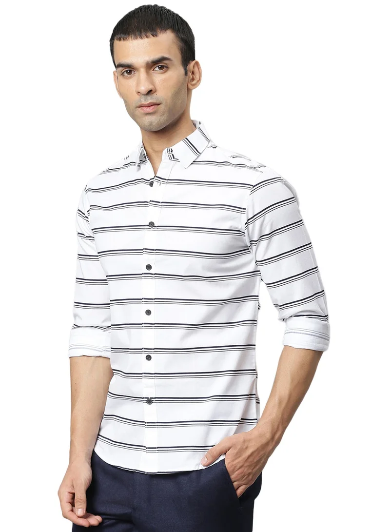 دينيس لينغو Slim Fit White Men's Solid Shirt, Spread Collar, Full Sleeves, 100% Cotton,