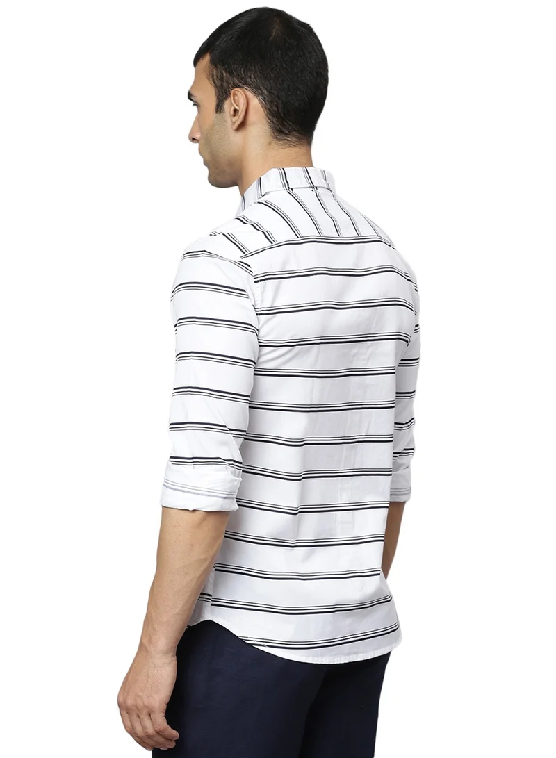 دينيس لينغو Slim Fit White Men's Solid Shirt, Spread Collar, Full Sleeves, 100% Cotton,