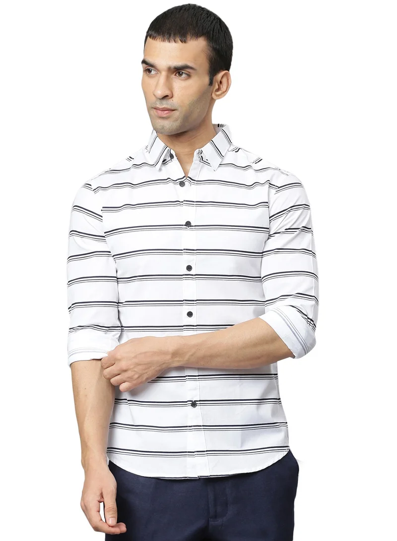 دينيس لينغو Slim Fit White Men's Solid Shirt, Spread Collar, Full Sleeves, 100% Cotton,
