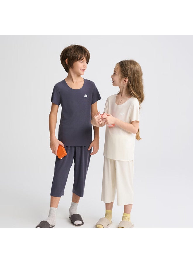 Aimer kids بيجامات نوم للأطفال من إيمر للأولاد والبنات، مجموعة ملابس منزلية مضادة للبكتيريا وامتصاص الرطوبة، لون رمادي هادئ، 120 - Image 2