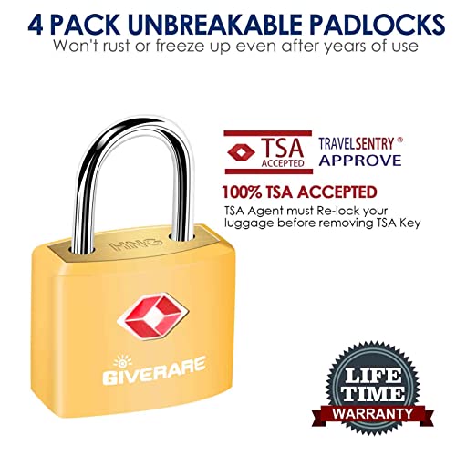 GIVERARE 4 Pack TSA Approved Travel Luggage Locks with Keys, Solid Brass Copper Keyed Padlock, ABS Plastic Covered Small Locks for Suitcase, Backpack, Gym Locker, Jewelry Box-by GIVERARE - Image 5