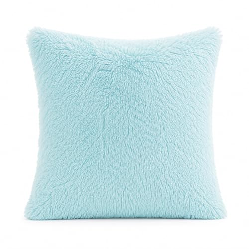 Reafort Luxury PV Fur Euro Sham Pillow Cover 26x26, Long Hair Faux Fur Plush Cushion Case with Hidden Zipper, Ultra Soft Decorative Pillow Cover for Bed Couch Sofa (Aqua, Euro Sham) - Image 1