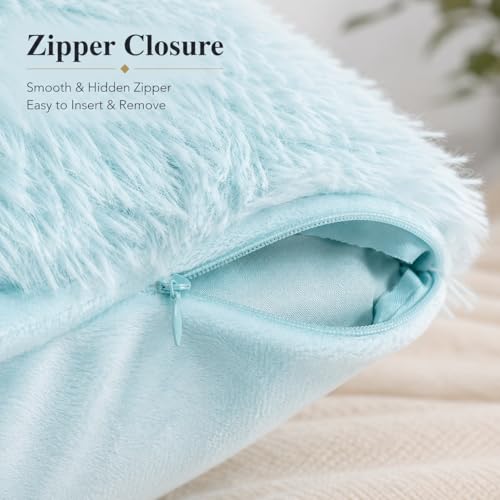 Reafort Luxury PV Fur Euro Sham Pillow Cover 26x26, Long Hair Faux Fur Plush Cushion Case with Hidden Zipper, Ultra Soft Decorative Pillow Cover for Bed Couch Sofa (Aqua, Euro Sham) - Image 4