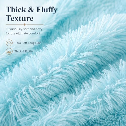Reafort Luxury PV Fur Euro Sham Pillow Cover 26x26, Long Hair Faux Fur Plush Cushion Case with Hidden Zipper, Ultra Soft Decorative Pillow Cover for Bed Couch Sofa (Aqua, Euro Sham) - Image 5
