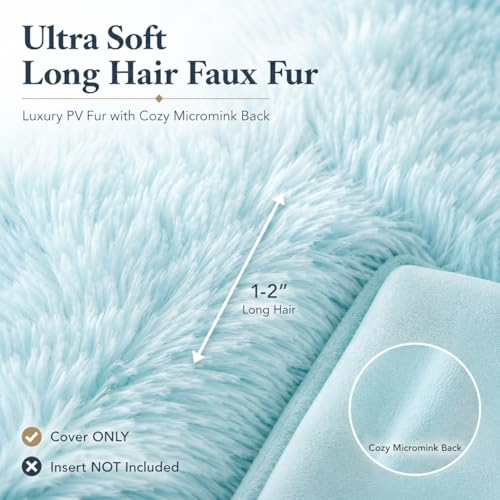 Reafort Luxury PV Fur Euro Sham Pillow Cover 26x26, Long Hair Faux Fur Plush Cushion Case with Hidden Zipper, Ultra Soft Decorative Pillow Cover for Bed Couch Sofa (Aqua, Euro Sham) - Image 2