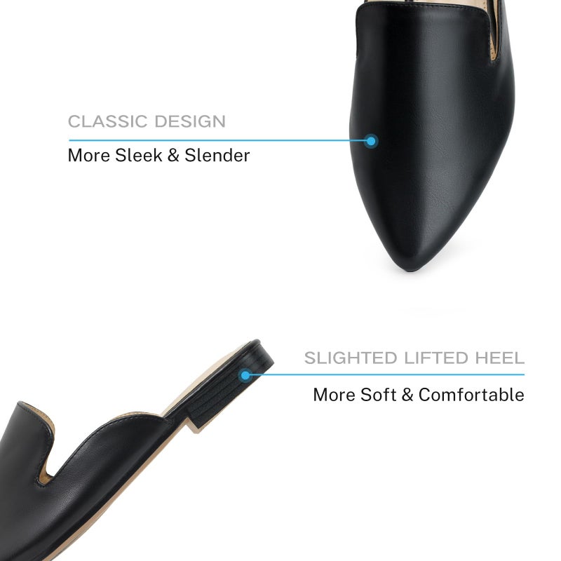MUSSHOE Pointed Toe Mules for Women: Comfortable Slip On Flats with Soft Memory Foam - Non-Slip Lightweight Backless Loafers for Office Work & Business Casual,Black Pu 8 - Image 5