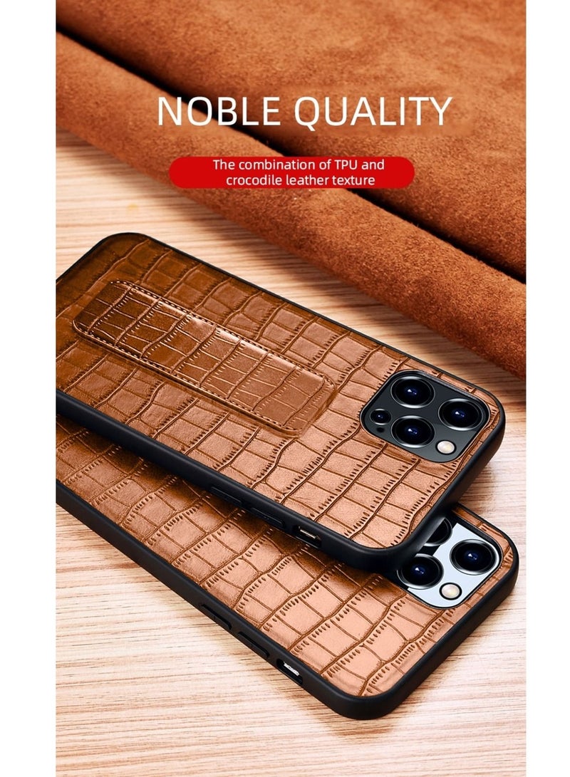 Techie Apple iPhone 14 Pro Max Strap Alligator Pattern Leather Back Case - Brown - Image 3