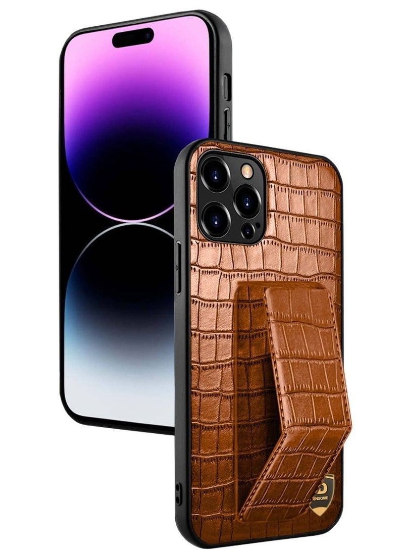 Techie Apple iPhone 14 Pro Max Strap Alligator Pattern Leather Back Case - Brown - Image 1