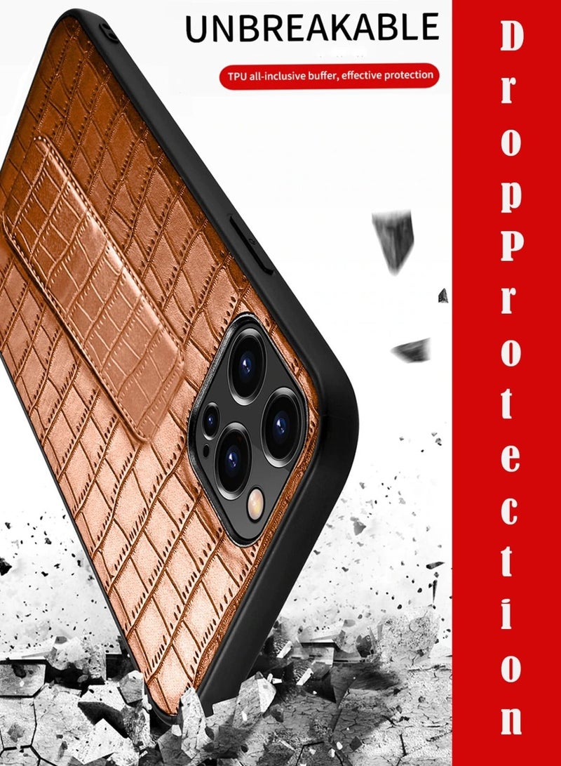 Techie Apple iPhone 14 Pro Max Strap Alligator Pattern Leather Back Case - Brown - Image 5