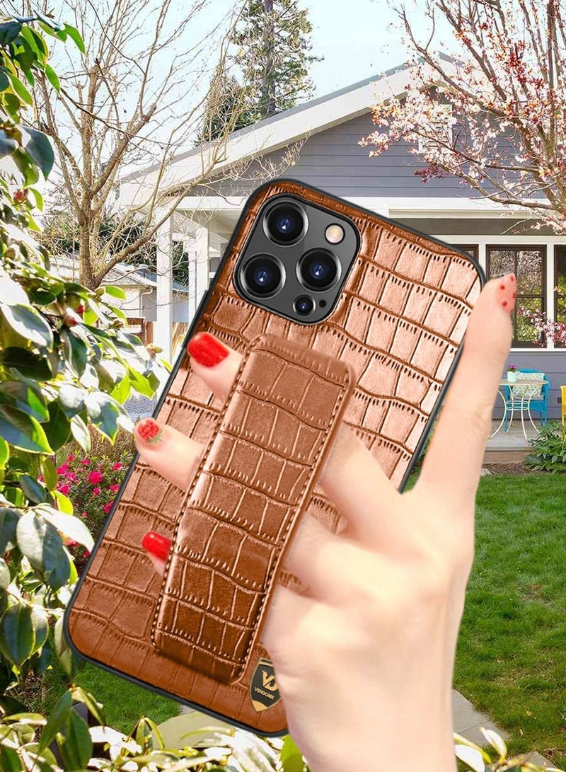 Techie Apple iPhone 14 Pro Max Strap Alligator Pattern Leather Back Case - Brown - Image 2