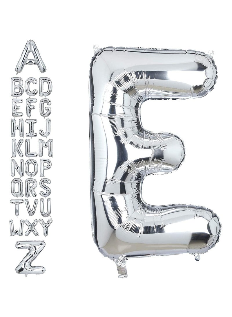 جولد إيدج بالونات هيليوم فضية عملاقة مقاس 32 بوصة على شكل حرف E من رقائق معدنية، بالون مايلر كبير واحد، زينة حفلات أعياد الميلاد، مستلزمات حفلات استقبال المولود الجديد (فضي E) - Image 1
