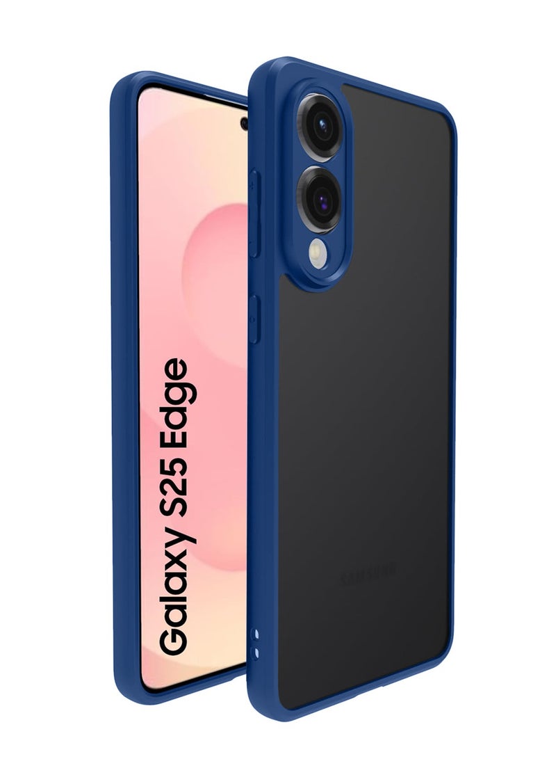 Wtech Samsung Galaxy S25 Edge 5G 2025 Hybrid TPU Silicone with Raised Armour Bumpers Slim Case Cover (MCAPSA) - Clear/Navy Blue - Image 1