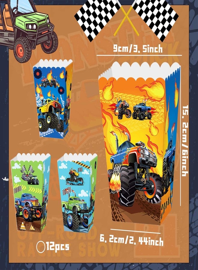 Roaring Good Time Monster Truck Party Popcorn Boxes 12PCS Racing Favor Bags Goody Treat Candy Bags Monster Truck Party Supplies for Themed Birthday Decor Supplies - Image 2