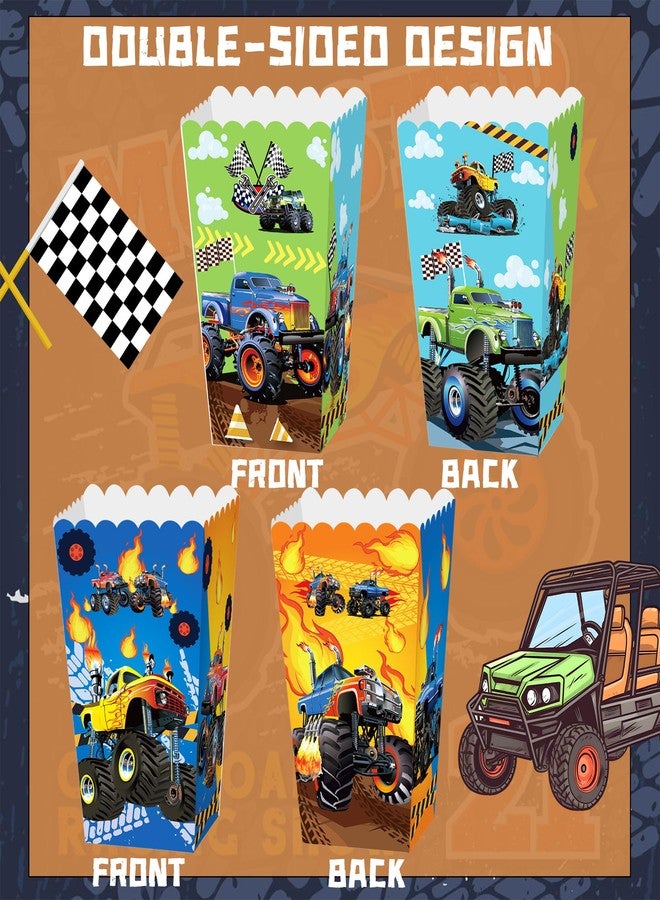 Roaring Good Time Monster Truck Party Popcorn Boxes 12PCS Racing Favor Bags Goody Treat Candy Bags Monster Truck Party Supplies for Themed Birthday Decor Supplies - Image 3