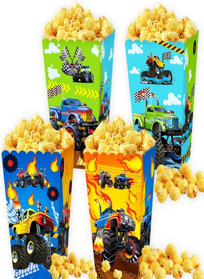 Roaring Good Time Monster Truck Party Popcorn Boxes 12PCS Racing Favor Bags Goody Treat Candy Bags Monster Truck Party Supplies for Themed Birthday Decor Supplies - Image 1