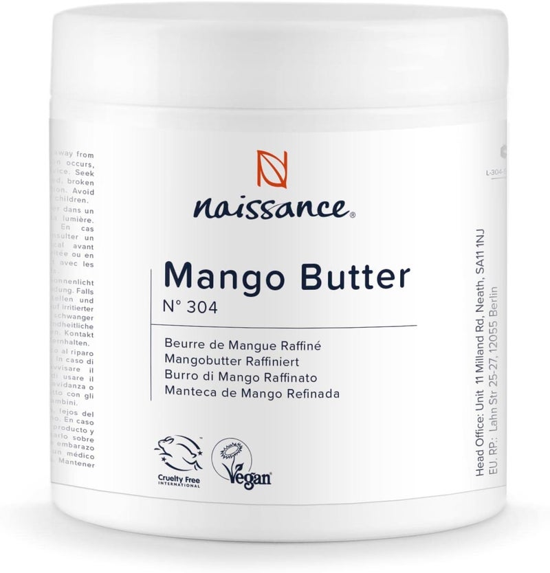 Naissance Refined Mango Butter No 304 500g Moisturising and Nourishing for Aromatherapy Skincare Haircare Massage and DIY Beauty Recipes