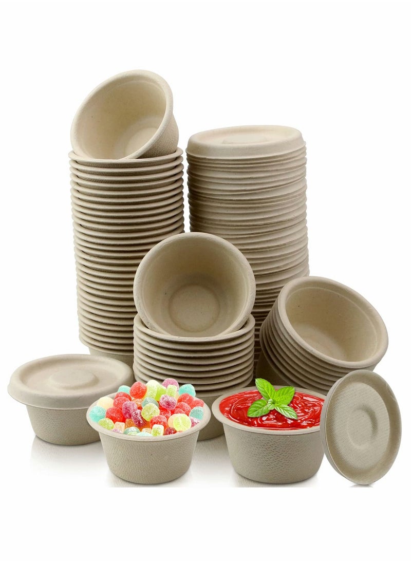 أطباق صغيرة من ألياف الباجاس الطبيعية، أطباق ورقية disposable، أكواب سُوفليه وأغطية لحصص الصلصات وعينات الوجبات الخفيفة (50 مجموعة 2oz)