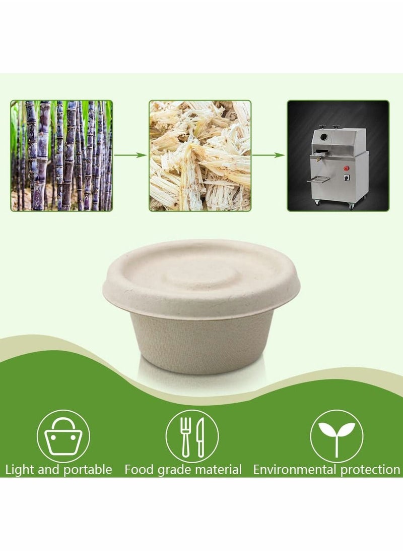 أطباق صغيرة من ألياف الباجاس الطبيعية، أطباق ورقية disposable، أكواب سُوفليه وأغطية لحصص الصلصات وعينات الوجبات الخفيفة (50 مجموعة 2oz)