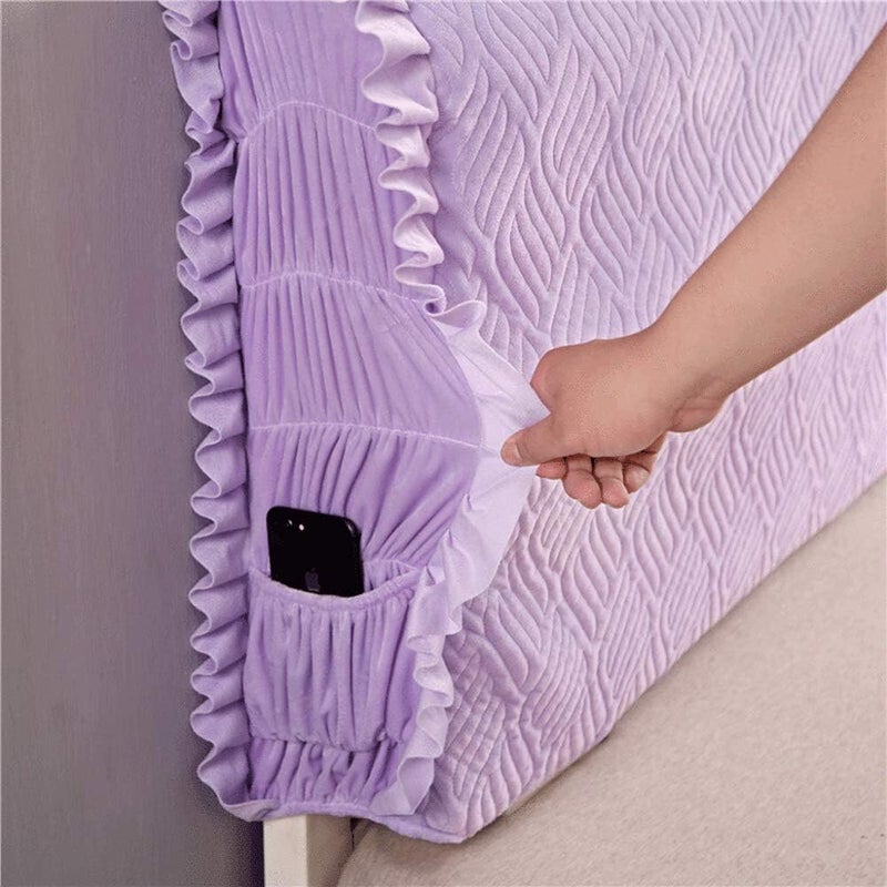 Crystal Velvet Bed Head Double Single Queen King Size All Inclusive Bed Headboard Slip Thicken Cotton Bed Backrest Protector Dustproof for Bedroom Decoration Blue-190cm (Purple 12cm) - Image 4