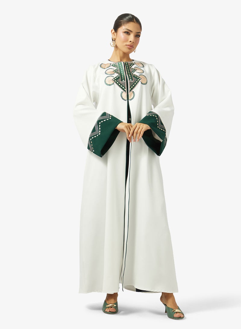 hayas closet Embroidered Open Front Round Neck Abaya - Image 4