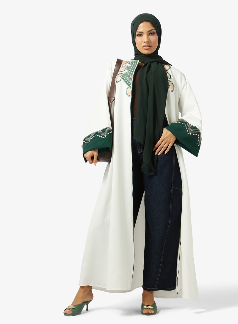 hayas closet Embroidered Open Front Round Neck Abaya - Image 5