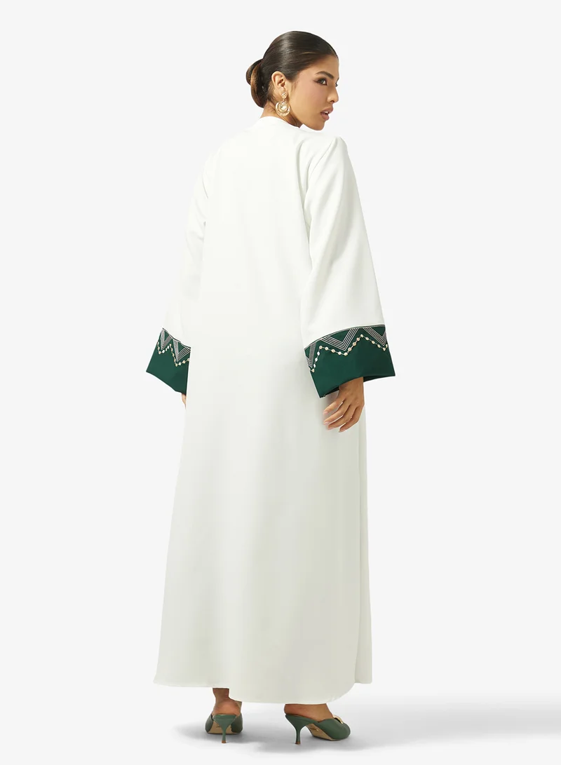 hayas closet Embroidered Open Front Round Neck Abaya