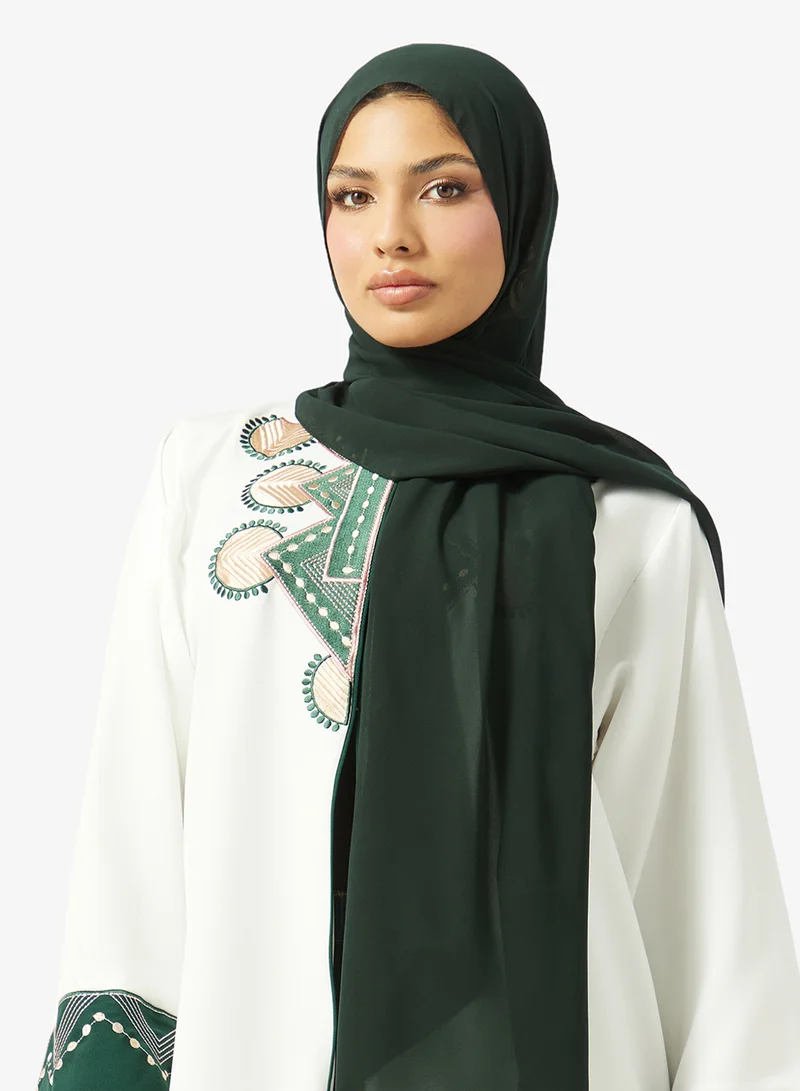 hayas closet  Embroidered Open Front Round Neck Abaya for Women | Best Price UAE