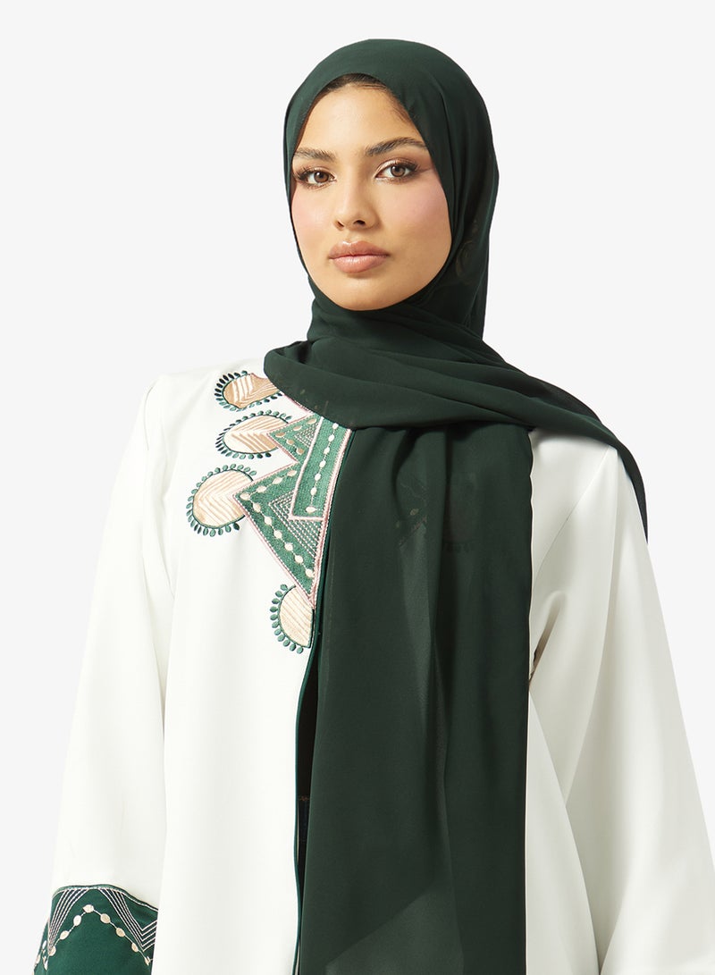 hayas closet Embroidered Open Front Round Neck Abaya - Image 3