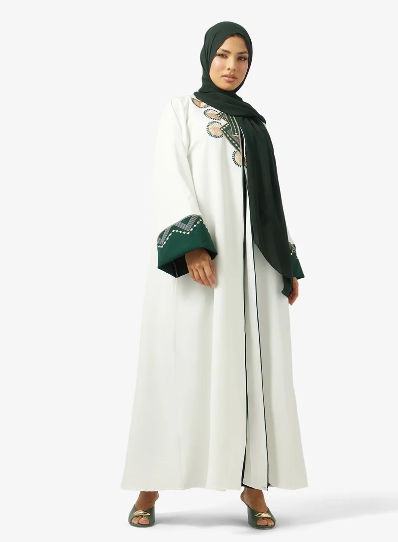 hayas closet Embroidered Open Front Round Neck Abaya