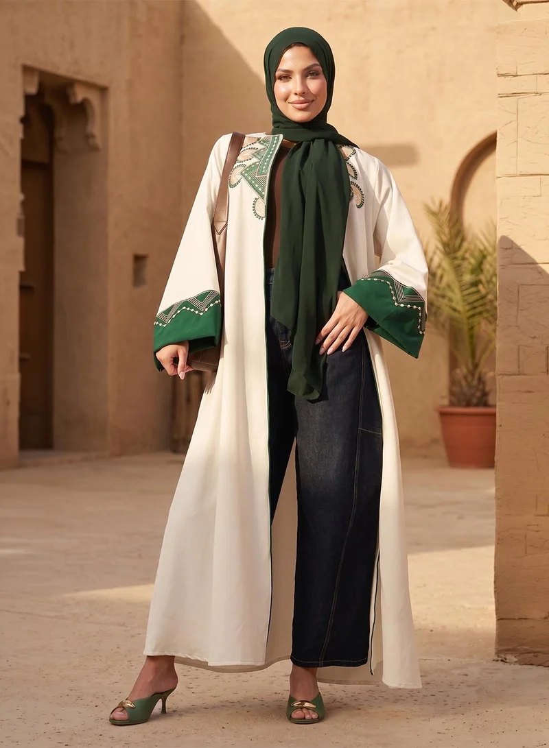 hayas closet Embroidered Open Front Round Neck Abaya