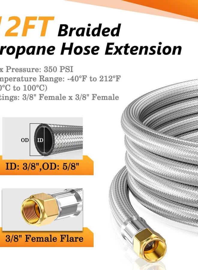 NUPICK 12FT Propane Extension Hose, High Pressure Braided Stainless Steel with 3/8" Connector，Compatible with Five Brass Fittings for Heater, Fire Pit, Gas Grill, RV - Image 4