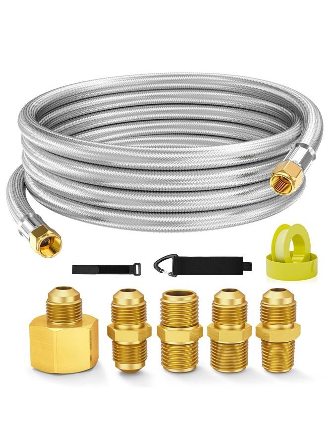 NUPICK 12FT Propane Extension Hose, High Pressure Braided Stainless Steel with 3/8" Connector，Compatible with Five Brass Fittings for Heater, Fire Pit, Gas Grill, RV - Image 1