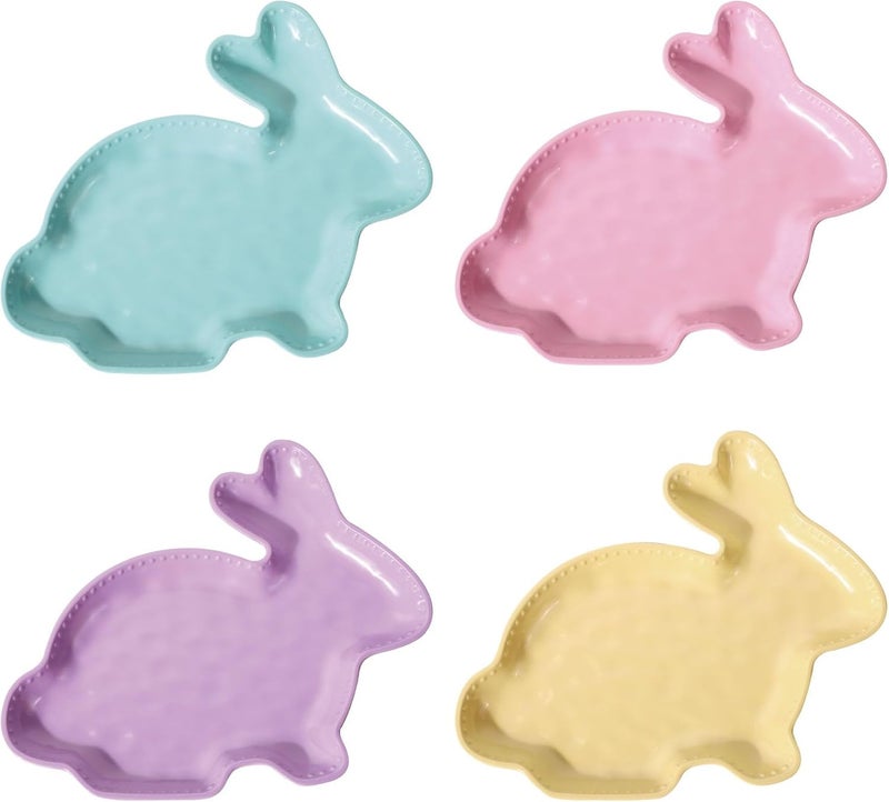 UPware Easter Rabbit Melamine Plates RabbitShaped Serving Dinner Plates Durable and BPAFree Ideal for Spring and Easter Decorations Pastel Colors 925 x 8 Inch Set of 4 - Image 1