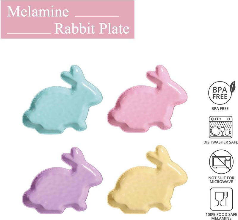 UPware Easter Rabbit Melamine Plates RabbitShaped Serving Dinner Plates Durable and BPAFree Ideal for Spring and Easter Decorations Pastel Colors 925 x 8 Inch Set of 4 - Image 3