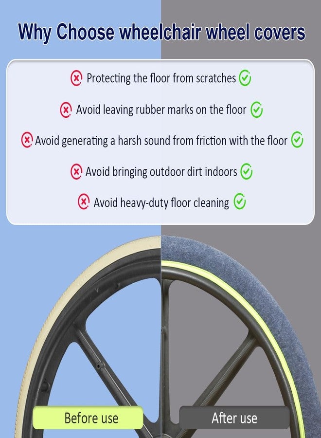 EHUCONELDEX Wheelchair Tyre Covers for Wheelchair Tires,Wheelchair Accessories Wheel Covers to Protect Floors Carpets (Blue, 24 Inches) - Image 3